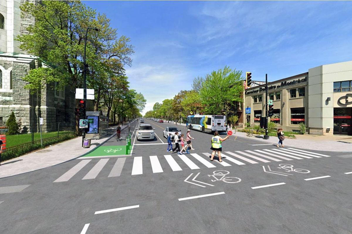 Aménagement d’une piste cyclable sur l’avenue Christophe-Colomb. Crédit : Ville de Montréal