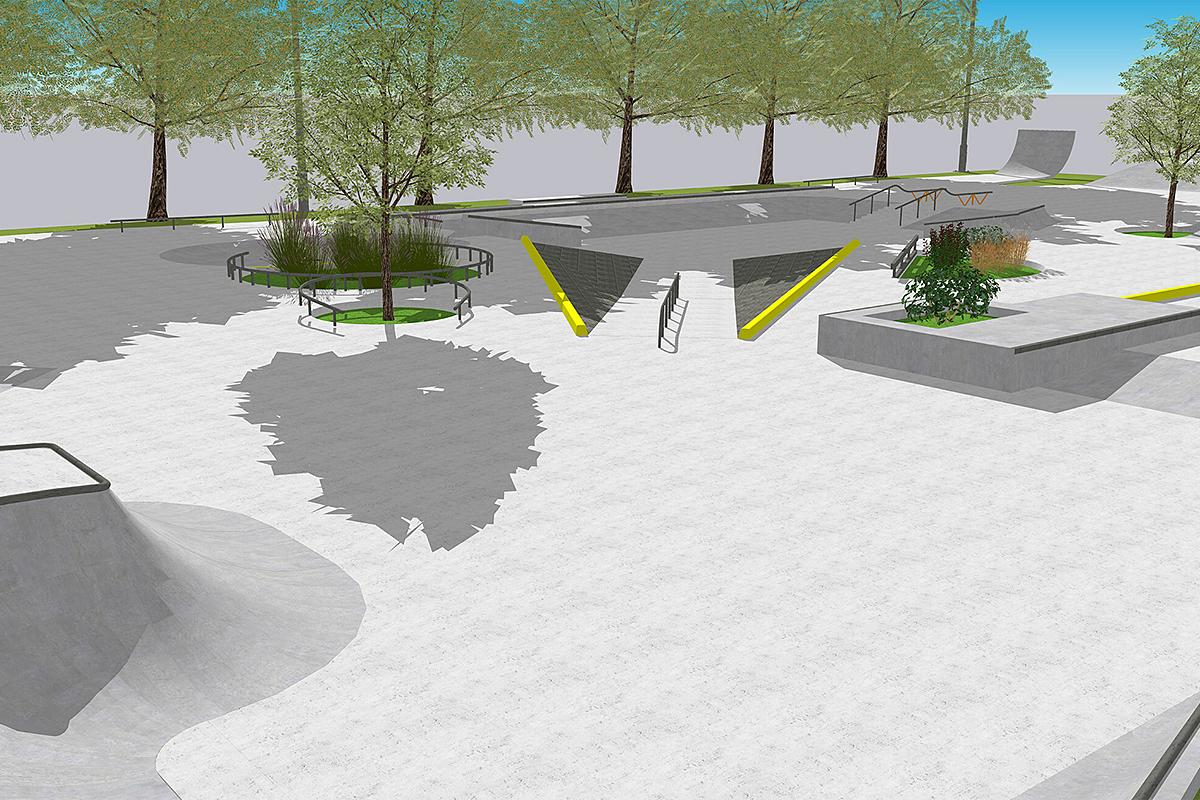 Plans concepts du futur planchodrome du parc Notre-Dame à Sainte-Rose, et de la future piste à rouleaux du parc du Sablon à Chomedey. Crédit : Spinworks