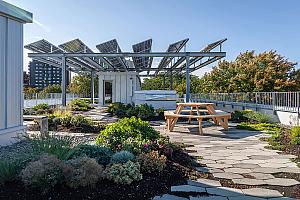 Des panneaux solaires recouvrent 50% de la toiture du bâtiment, ce qui permet de subvenir à 12% de ses besoins en électricité. Crédit : Rayside Labossière