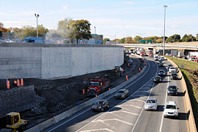 Mur donnant sur la bretelle Hochelaga. Photo du Ministère des Transports, de la Mobilité durable et de l'Électrification des Transports