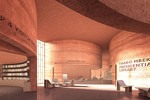 Une bibliothèque en terre compressée à Johannesburg. Crédit : Adjaye Associates