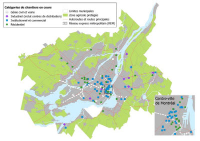 Chantiers de 20 millions de dollars et plus sur le territoire du Grand Montréal, 2018 – Photo de la Communauté métropolitaine de Montréal