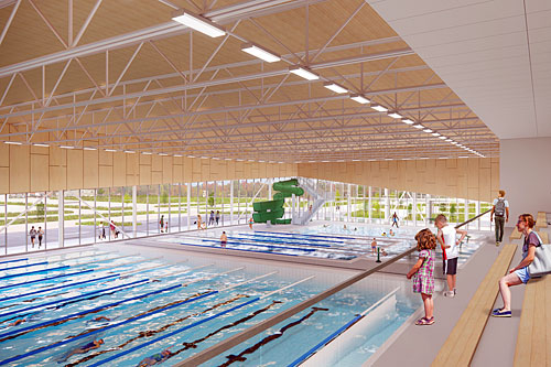 Complexe aquatique de Mirabel. Crédit : Poirier Fontaine Architectes