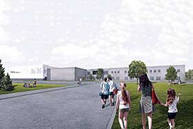 Maquette du pavillon Laure-Gaudreault de l’école des Pionniers, qui sera agrandi au terme du projet - Image de ONICO Architecture