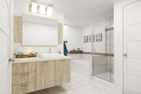 Intérieur d'une salle de bain du projet Espace J - Photo du Groupe Immobilier Logisco