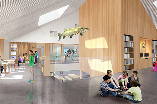 Lab-École de Maskinongé : un projet scolaire fait de jardins et de bois. Crédit : Lucie Paquet + Paulette Taillefer + Leclerc Architectes