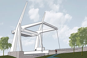 Le nouveau pont sera érigé à quelques dizaines de mètres au nord du pont existant. Image de Le Groupe des Sept, architectes