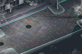 Dessin des caractéristiques topographiques d’un parc de stationnement produit avec les outils SmartSnap de PointSense pour AutoCAD - Photo de FARO