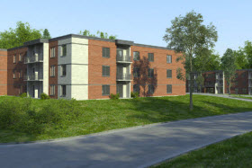 La Société d’habitation du Québec (SHQ) a financé de nombreux projets comme celui, en 2015, de Les Habitations Place de l’Est à Sherbrooke, à hauteur de 5,8 millions de dollars - Photo de Jubinville et associés