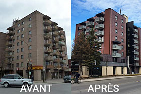 Les Habitations Plamondon avant et après les travaux - Photo de l'Office municipal d’habitation de Montréal