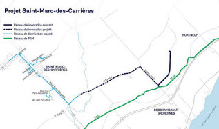 Le plan du tracé des conduites vers Saint-Marc-des-Carrières – Photo d'Énergir