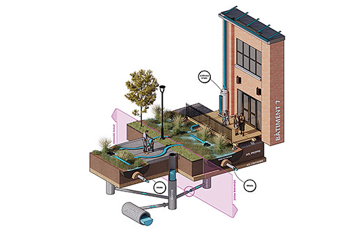 Ce type de projet se démarque par son approche de mutualisation unissant les propriétaires privés et les arrondissements. Crédit : Centre d’écologie urbaine de Montréal