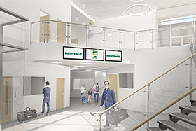 Le hall du complexe multifonctionnel – Photo de Bilodeau Baril Leeming