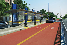 Le service rapide par bus (SRB) sur le boulevard Pie-IX serait opérationnel en 2022. Image de Société de transport de Montréal