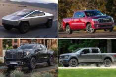 Pick-up 2026 : entre incertitudes économiques et hausses tarifaires. Photos : Tesla,  GMC, Ram, Ford