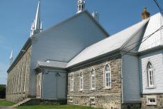 Travaux urgents au clocher de l'église de L'Isle-Verte. Crédit : ministère de la Culture et des Communications