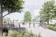 Début des travaux d’aménagement de la Place Karl-Tremblay. Crédit : Lemay