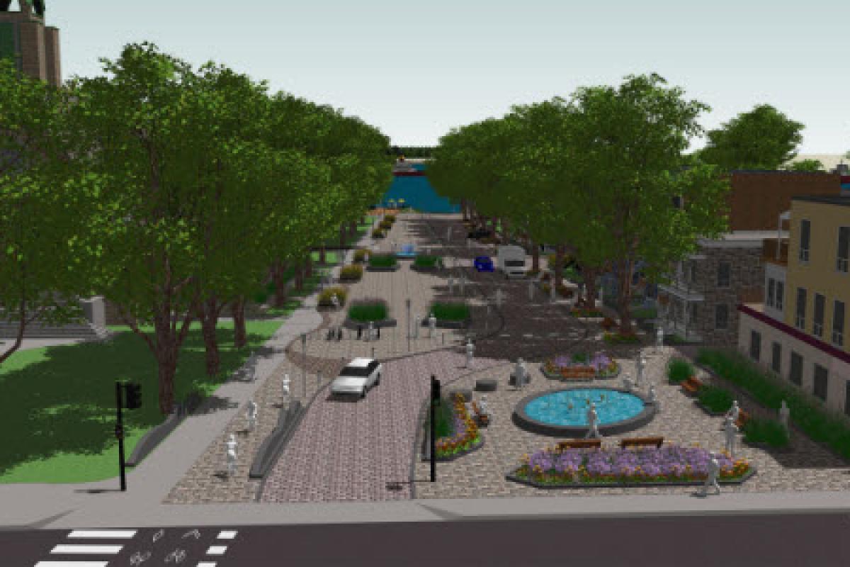 Concept d'aménagement de la future place publique dans le Vieux-Pointe-aux-Tremb