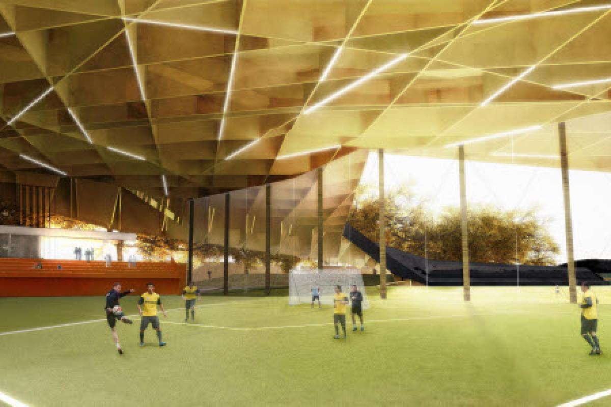 Intérieur du futur centre de soccer du CESM