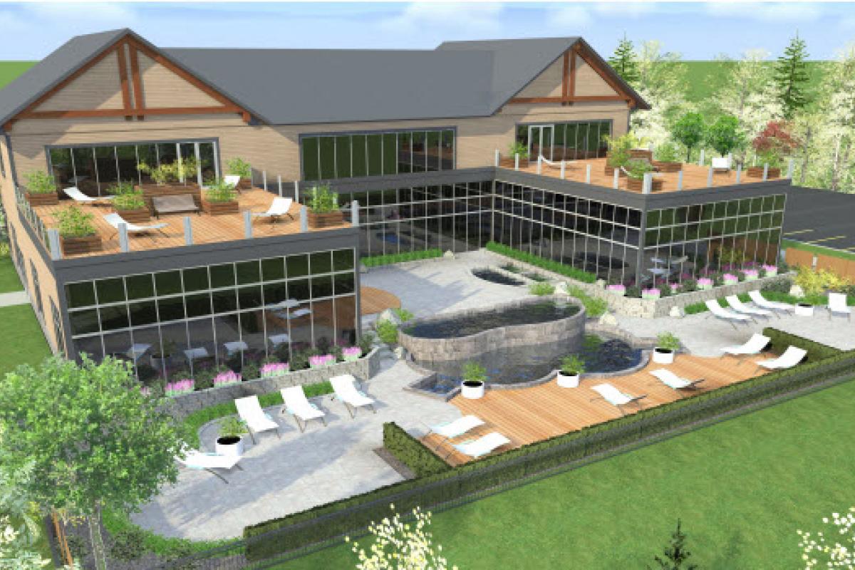 Vue arrière du futur Spa Boréalis à Bromont - Crédit : Spa Boréalis