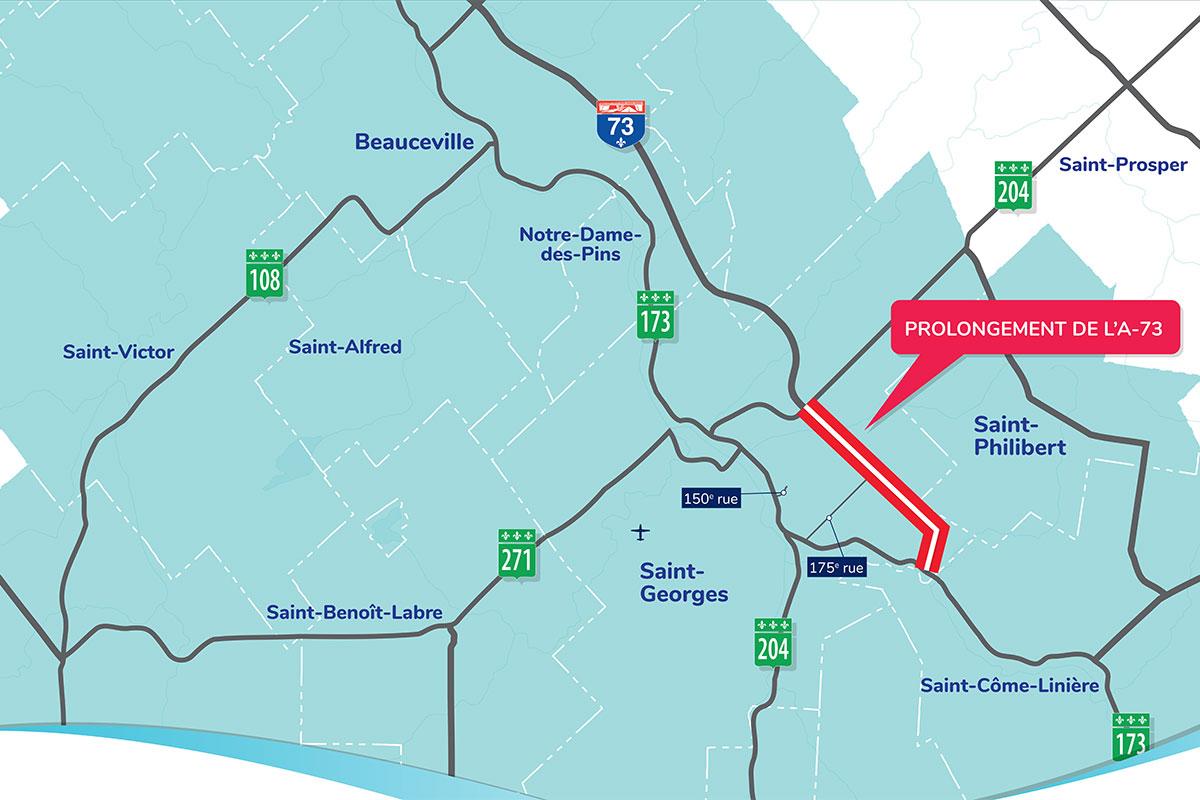 Illustration du prolongement de l’autoroute 73. Crédits : Ministère des Transports