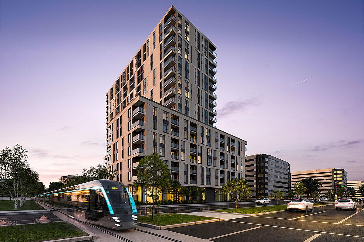 Alo Ste-Foy : un projet de 118 M$ connecté au futur tramway. Crédit : Immostar