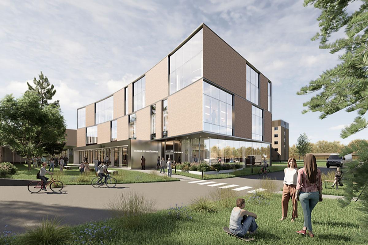 Le Cégep Saint-Jean-sur-Richelieu lance le chantier de sa future Clinique de santé globale. Crédit : NEUF architect(e)s et NFOE