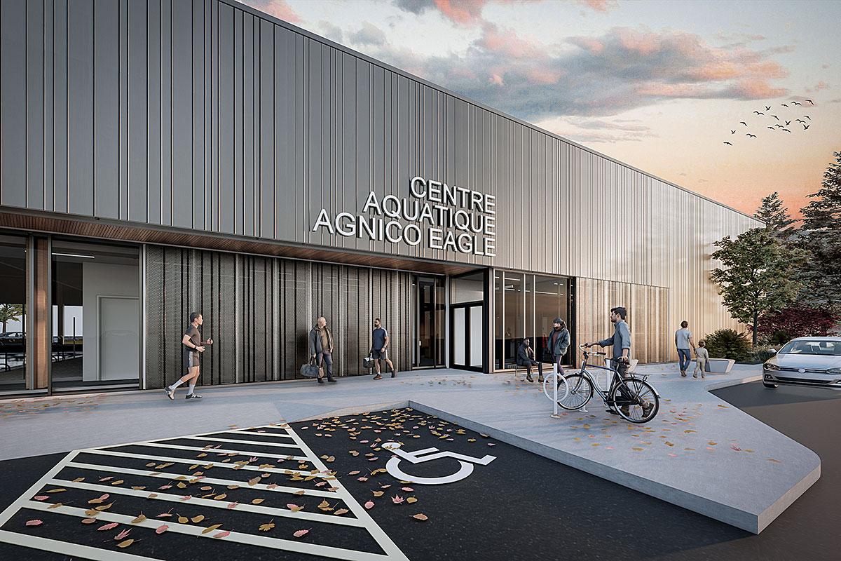 Rouyn-Noranda octroie le contrat pour la construction du centre aquatique Agnico Eagle. Crédit : ABCP Architecture et Trame architecture + paysage