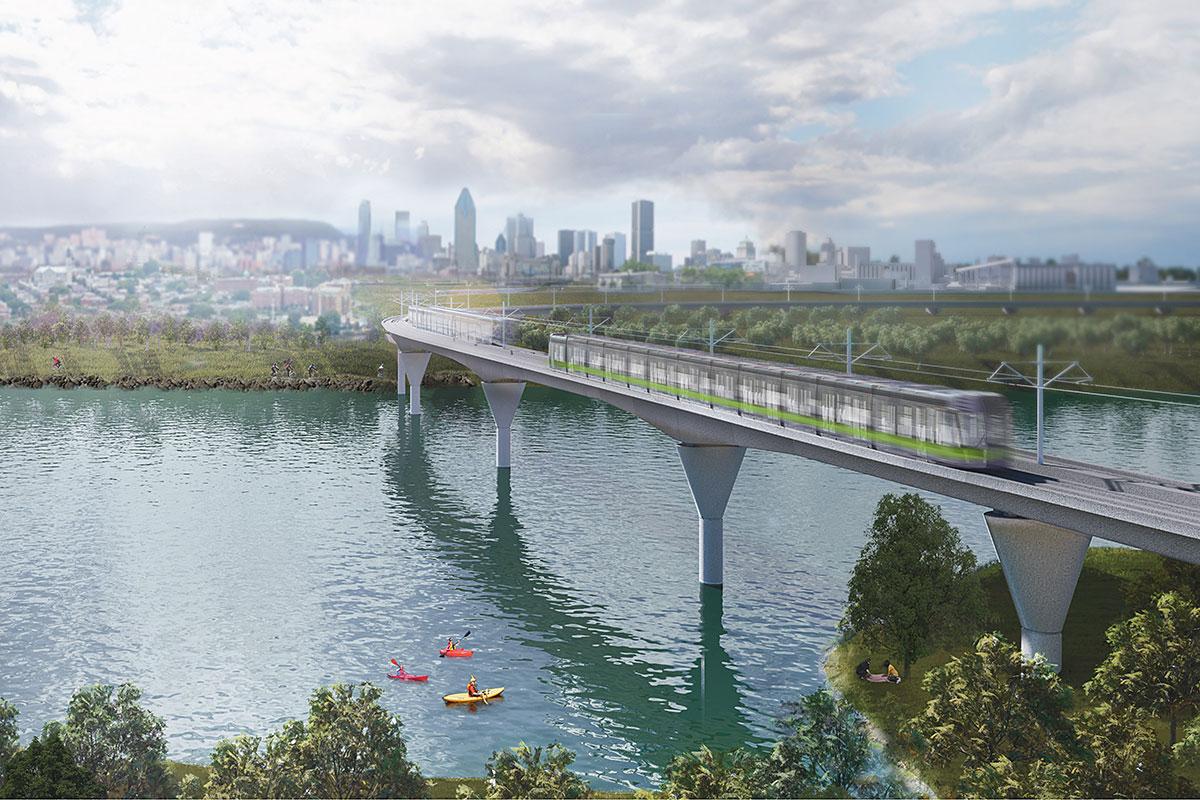 Pont entre l'Île-des-Sœurs et le sud de Montréal, prévu par le projet de Réseau express métropolitain - Image :  Réseau express métropolitain