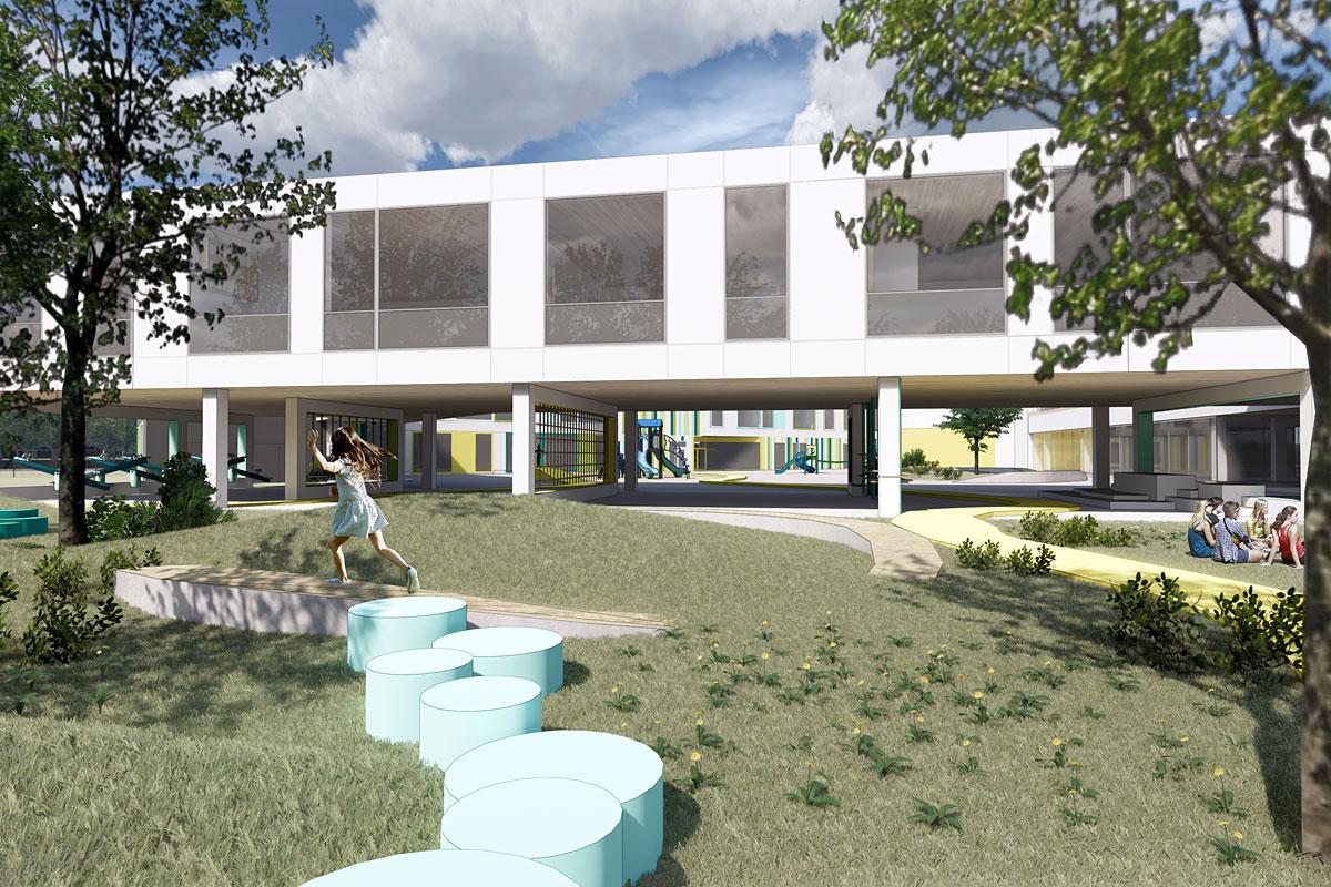 Agrandissement de l’école des Sentiers à Saint-Apollinaire. Crédit : Onico Architecture