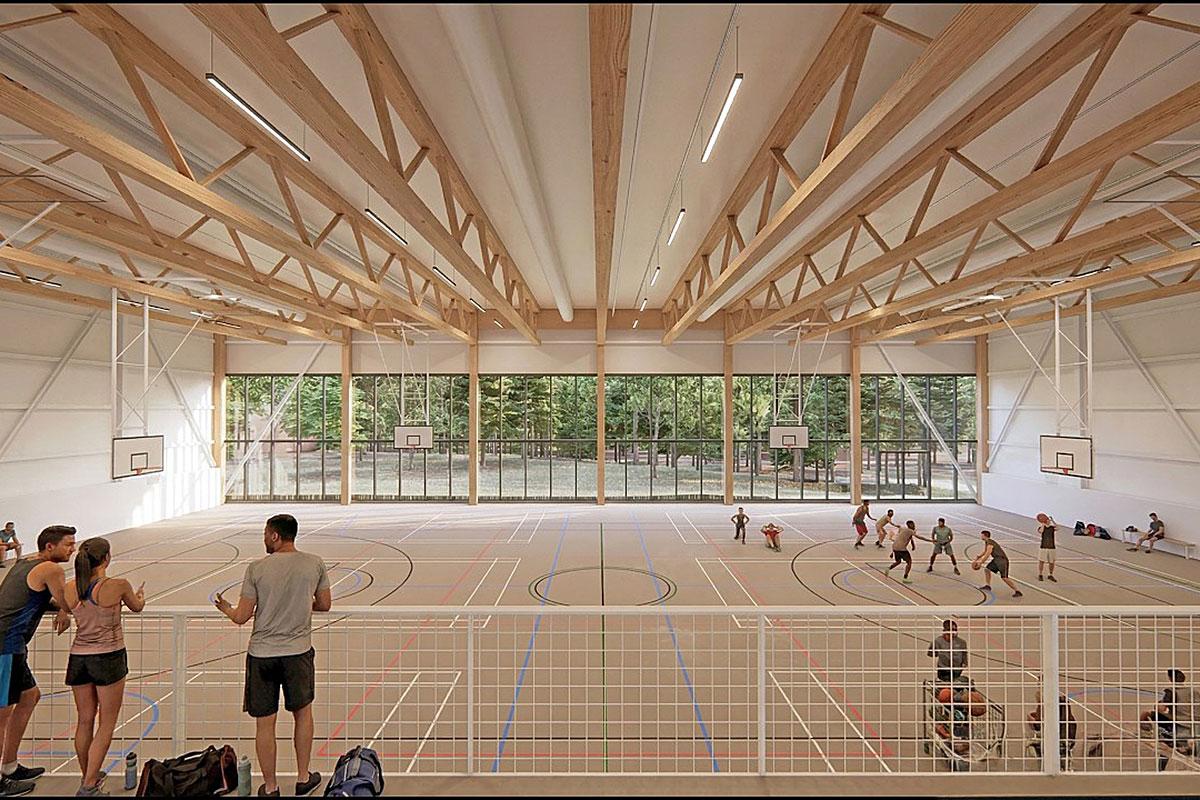 Première pelletée de terre pour la construction d’un nouveau gymnase à Saint Donat. Crédit : Lapointe Magne et Associés | Yelle Maillé architectes | gbi | CIMA+