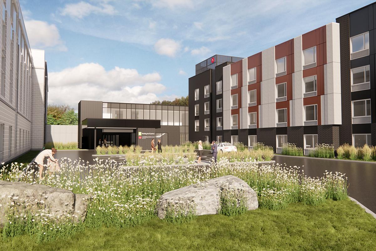 Une nouvelle enseigne hôtelière verra le jour au District 55. Crédit : Groupe Robin / Candlewood Suites