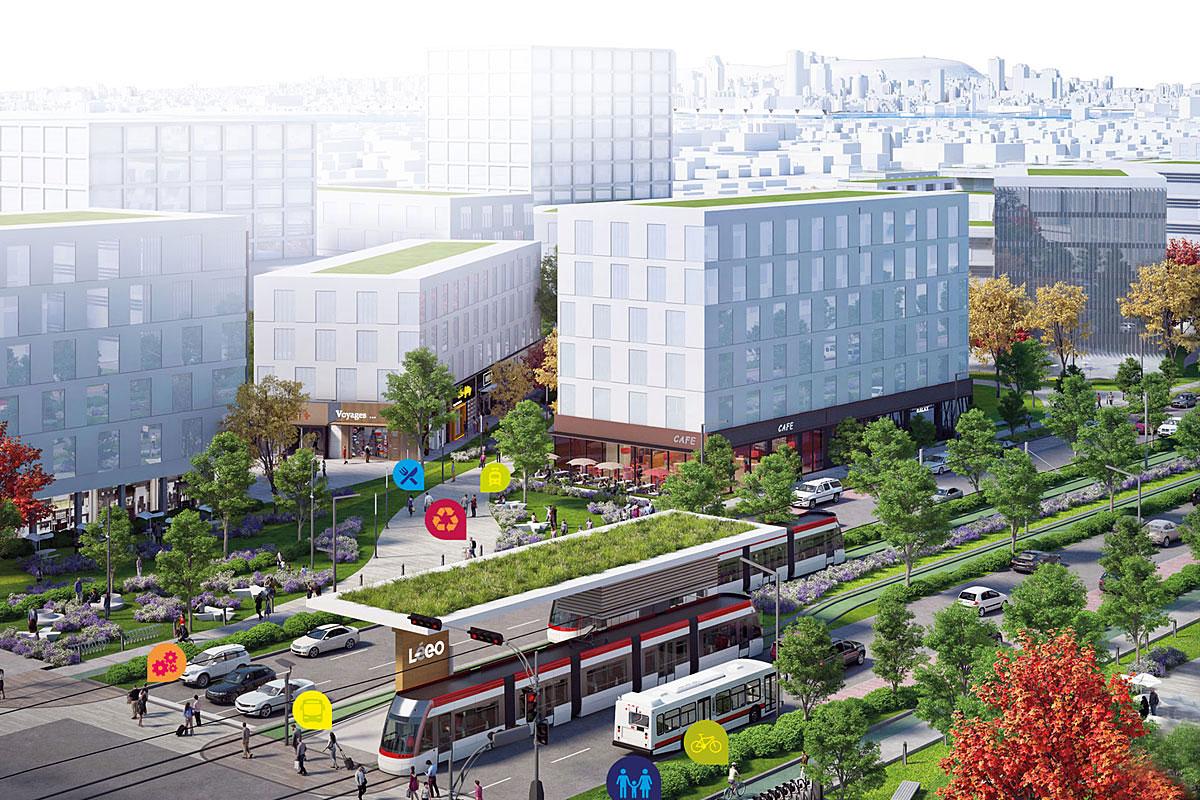 Projet structurant de transport collectif électrique dans les axes du boulevard Taschereau et du prolongement de la ligne jaune du réseau de métro, sur la rive sud de Montréal. Image : Ville de Longueuil