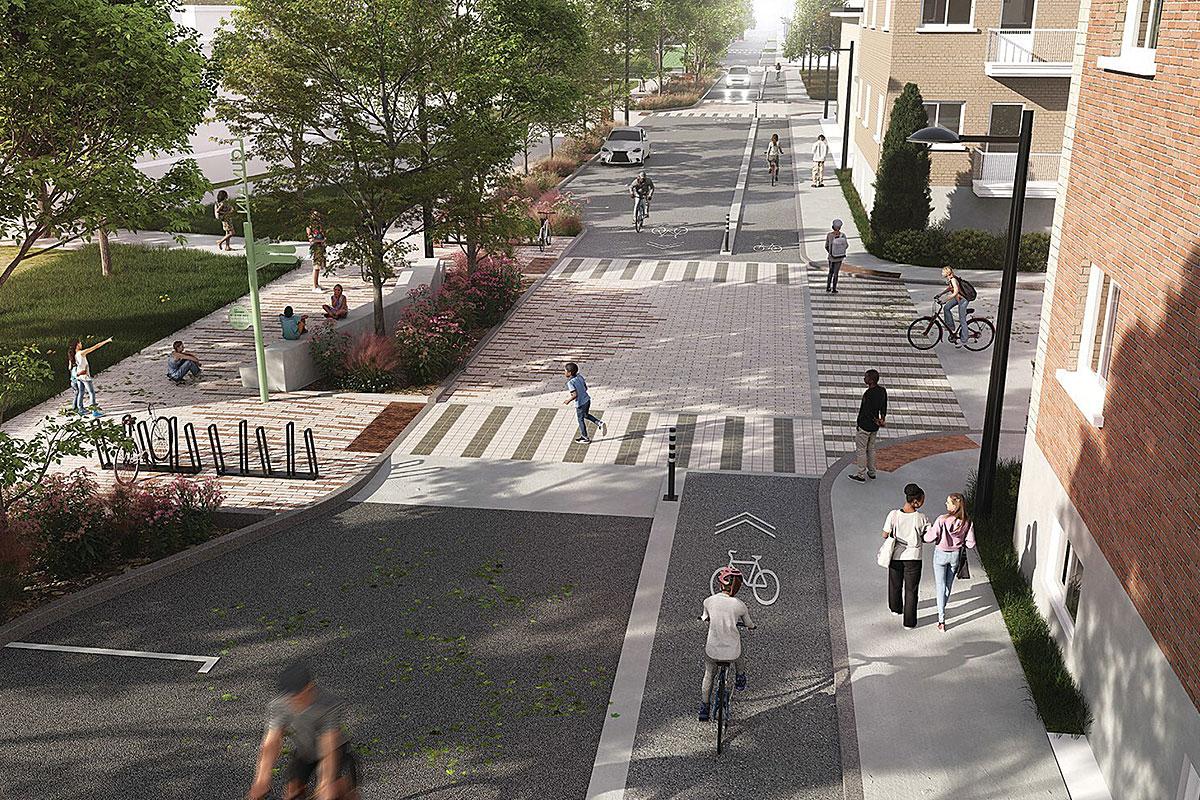 Montréal réaménage la rue De Louvain Est pour favoriser la mobilité active. Crédit : Collectif Escargo