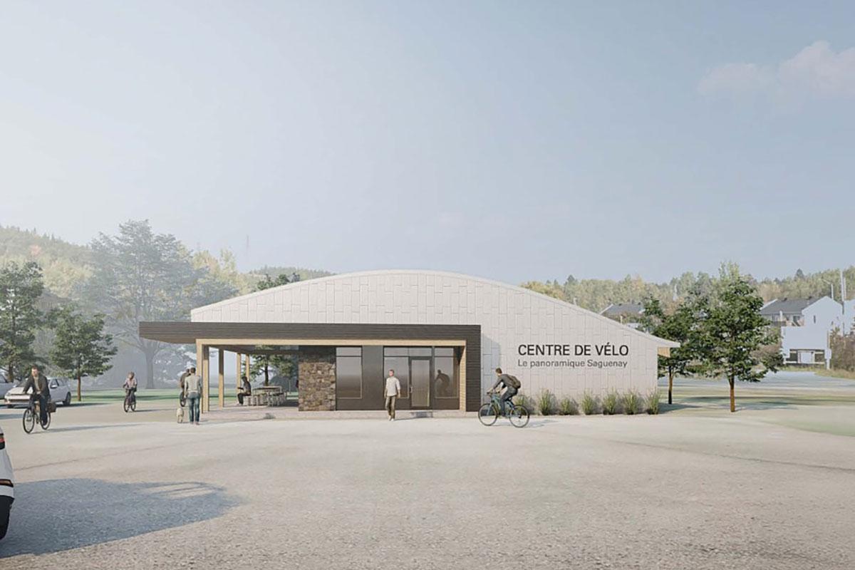 Un nouveau pavillon d’accueil pour le centre de vélo de montagne Le Panoramique. Crédit : Ville de Saguenay