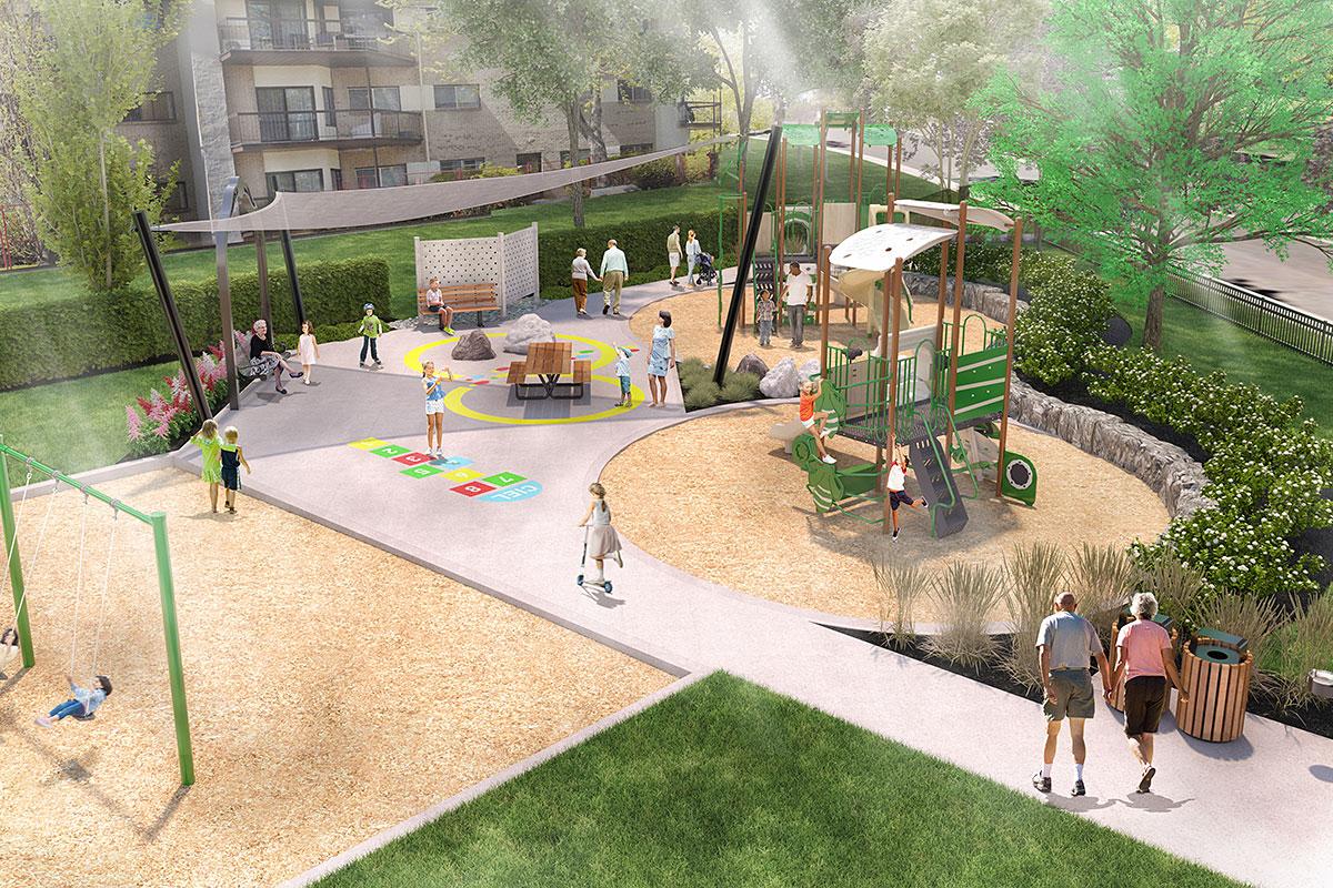 Un nouveau parc intergénérationnel à Saint-Bruno-de-Montarville. Crédit : Studio Point Pivot