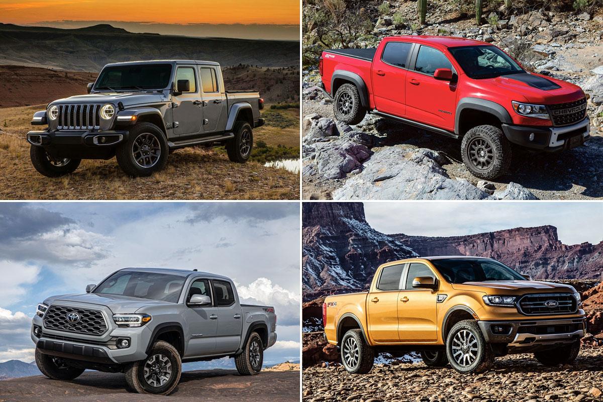 Recrudescence des pick-up intermédiaires. Photo : FCA, GM, TOYOTA, FORD