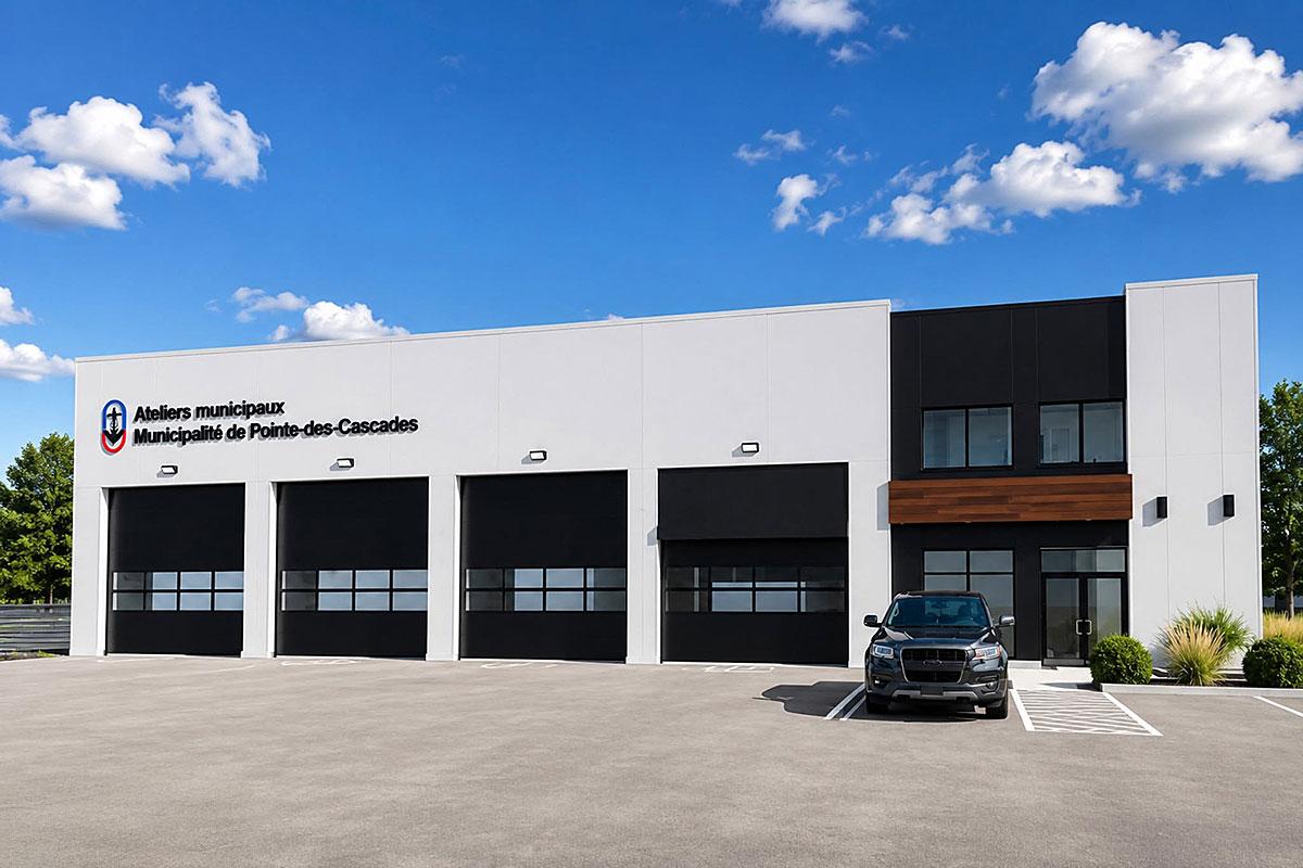 De nouveaux ateliers municipaux à Pointe-des-Cascades. Crédit : J. Dagenais Architecte
