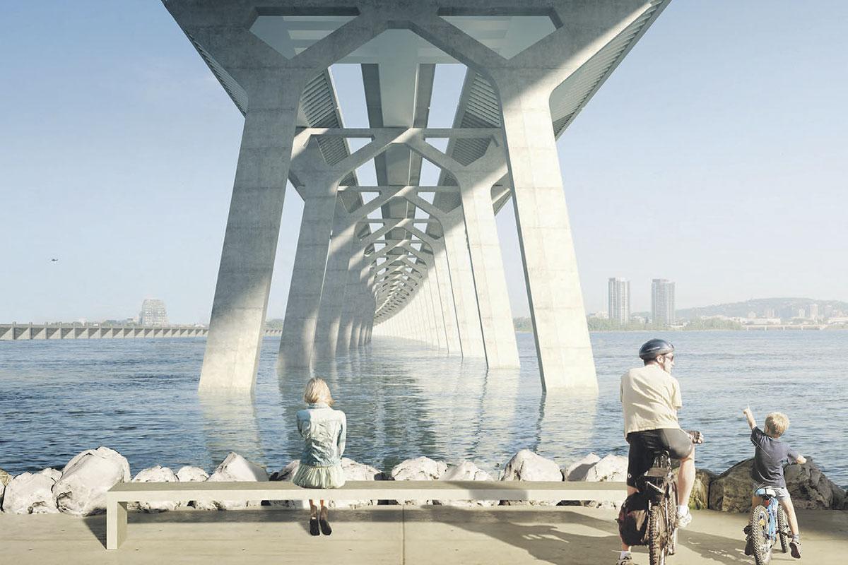 L’ouverture à la circulation du pont Samuel-De Champlain s'est déroulé le 24 juin 2019 - Illustration de Juan Echague, courtoisie de la firme ARUP