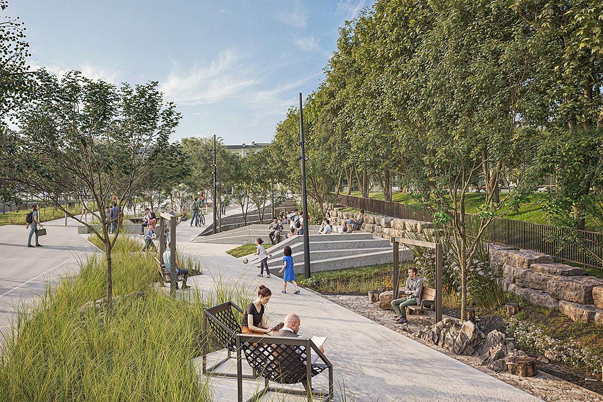 Ville-Marie accélère ses projets d’infrastructures vertes pour gérer les eaux pluviales. Crédit : Ville de Montréal