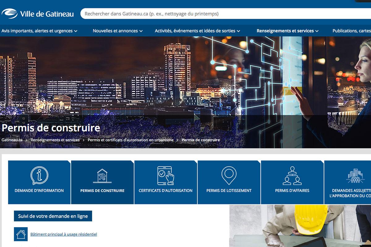 Gatineau développe un service de permis en ligne - Capture du site internet de la Ville de Gatineau