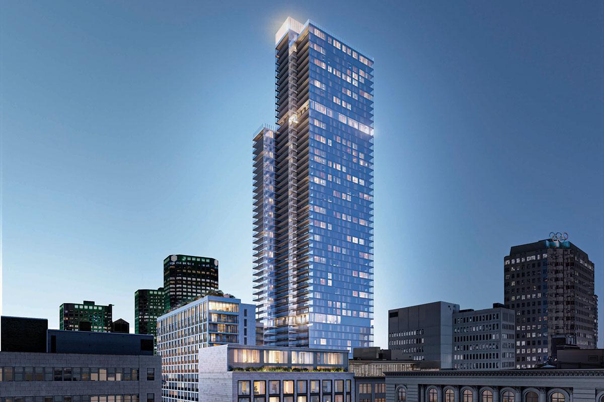 Le Groupe Brivia lance officiellement la construction de la plus haute tour résidentielle à Montréal, le 1 Square Phillips, marquant la relance économique du Québec et de la métropole. Crédits : Groupe Brivia
