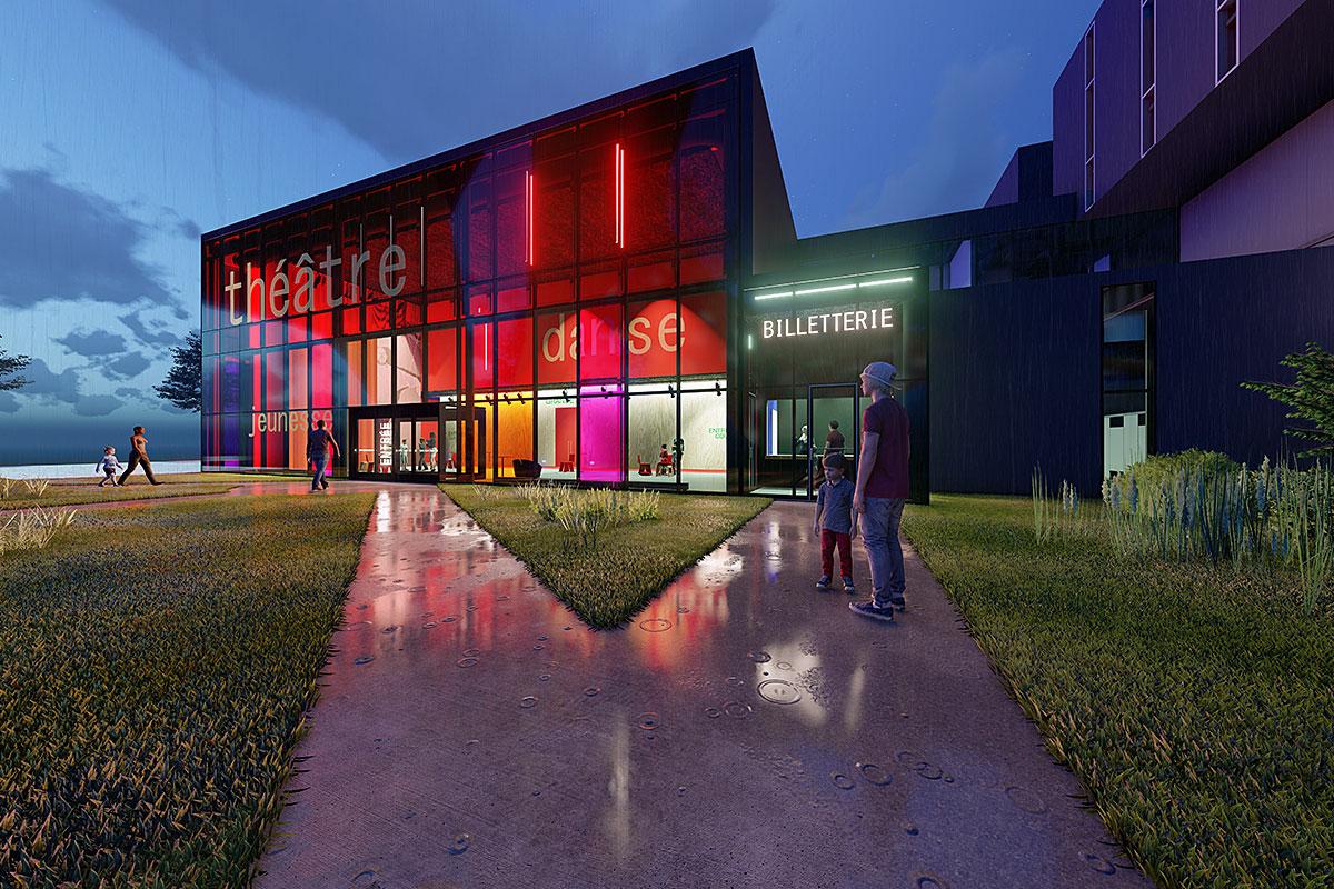 Ottawa bonifie son soutien financier au projet de théâtre jeunesse à Sherbrooke. Crédit : Atelier Paul Laurendeau + Neuf Architectes | Dupras Ledoux | DWB + Latéral