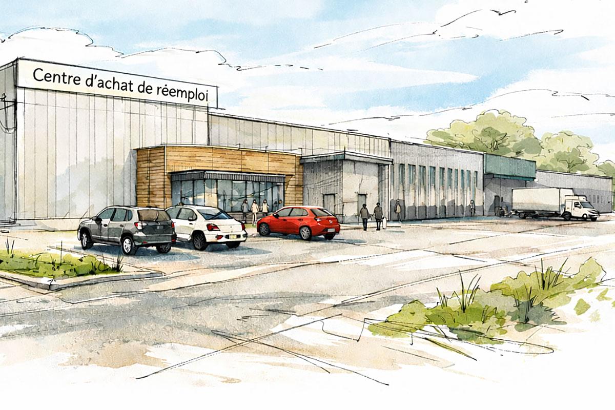 Tricentris convertit un bâtiment existant en méga centre du réemploi. Crédit : Tricentris, la coop