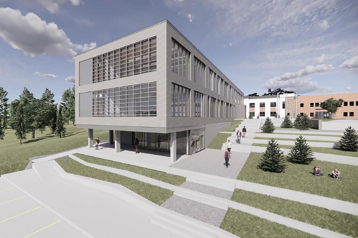Nouveau campus de l’UQAT à Mont-Laurier : une annexe et deux chantiers. Crédit : Architecture49 et PLA architectes