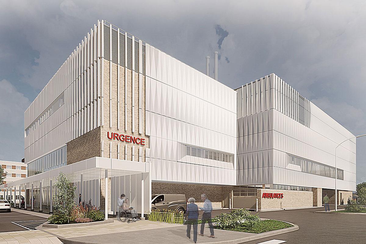 Modernisation de l'Hôpital de Sept-Îles : 308 M$ pour l'urgence et le bloc opératoire. Crédit : DMG architecture | Ardoises |  Groupe A / Annexe U