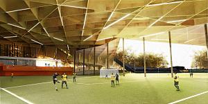 Intérieur du futur centre de soccer du CESM