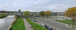 Illustration du Centre Gadbois vue du canal de Lachine projetée