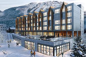 Hôtel Alpinn : un complexe qui se fond dans le décor. Crédit : Bromont, montagne d’expériences (BME)