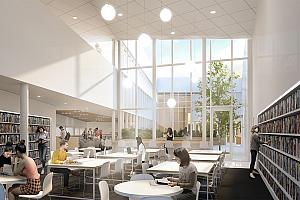 Université de Sherbrooke: une bibliothèque moderne et écoresponsable. Crédit : L’Équipe A & Lemay